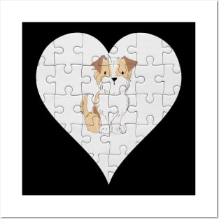 Terrier Heart Jigsaw Pieces Design - Gift for Terrier Gold White Lovers Posters and Art